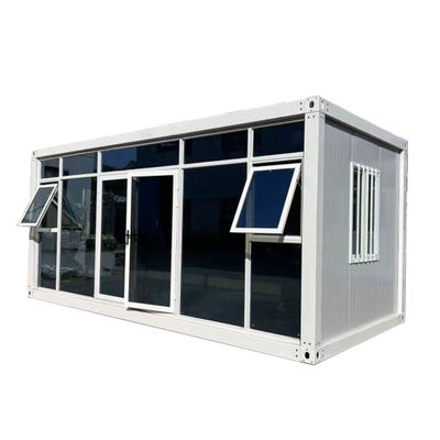 20FT/40FT 맞춤형 바닥 PVC 보드 분리 가능한 컨테이너 하우스 현대 유리 섬유 지붕과 다 유리 커튼 벽