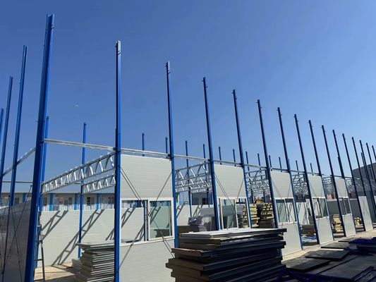 블루 화이트 스틸 구조 워크샵 창고 건설 사무실 20ft 40ft 전조 주택 현대 사무실 건물